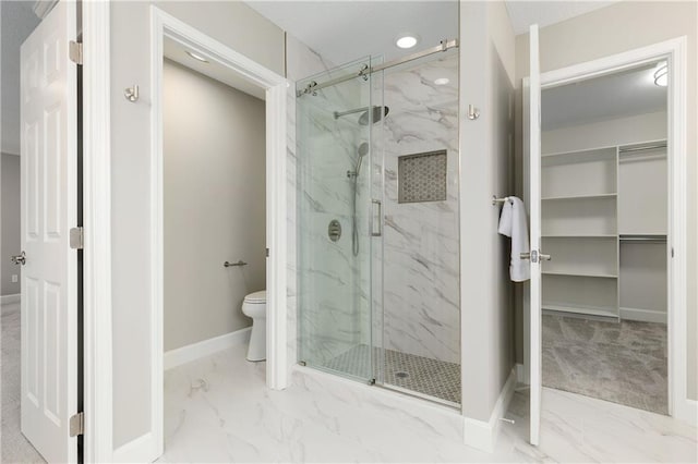 14600 Reinhardt Ln, Leawood, KS 66224 - full bathroom with marble finish floors, a marble finish shower, and a walk in closet