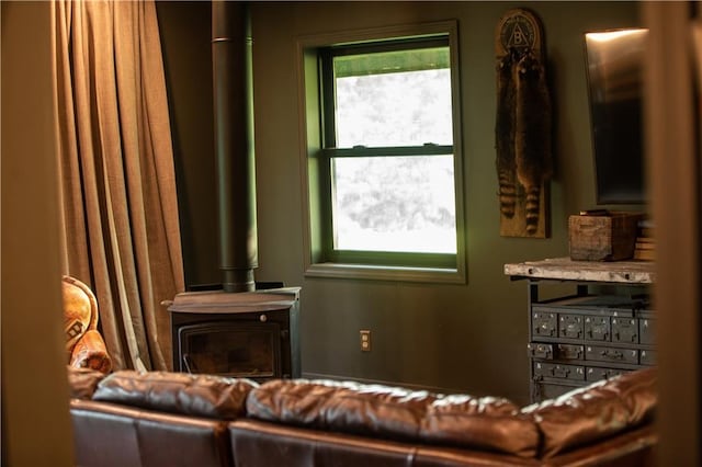 11001 S Perdue Rd, Grain Valley, MO 64029 - living room with a wood stove and plenty of natural light