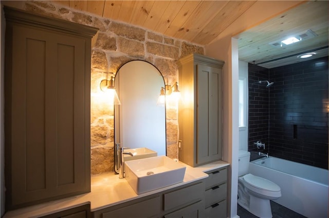 11001 S Perdue Rd, Grain Valley, MO 64029 - bathroom featuring wood ceiling, vanity, and bathing tub / shower combination