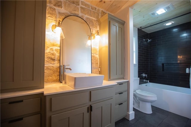 11001 S Perdue Rd, Grain Valley, MO 64029 - bathroom featuring vanity, washtub / shower combination, tile patterned floors, and wooden ceiling