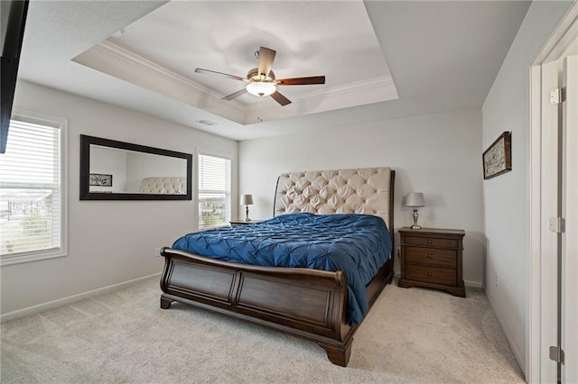 24840 W 178th Ct, Gardner, KS 66030 - bedroom with carpet floors, ornamental molding, a tray ceiling, and ceiling fan
