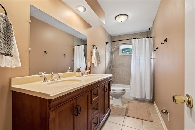 3514 W 47th Pl, Roeland Park, KS 66205 - full bathroom featuring double vanity, shower / bath combo, and tile patterned floors
