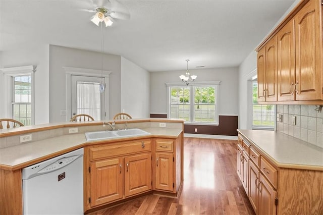 1111 SW 13th St, Oak Grove, MO 64075 - kitchen featuring dishwasher, light wood finished floors, light countertops, and healthy amount of natural light