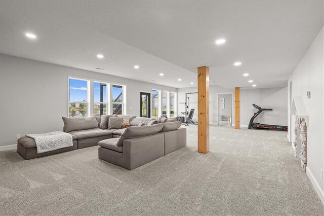 1104 SW Magnolia Cir, Oak Grove, MO 64075 - carpeted living area featuring recessed lighting