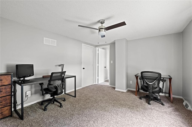 5011 Briar St, Roeland Park, KS 66205 - office area featuring carpet, a ceiling fan, and a textured ceiling