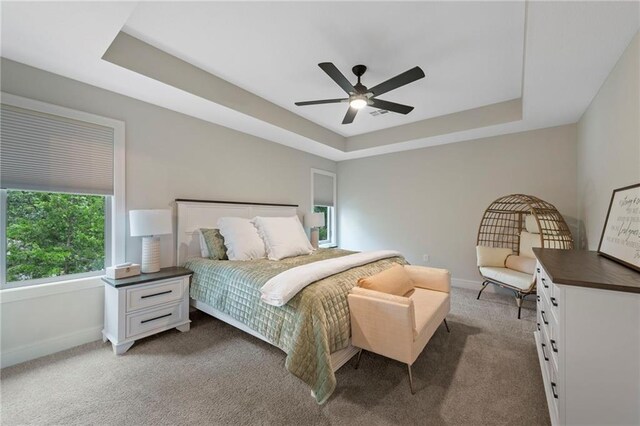 11807 S Kenton St, Olathe, KS 66061 - bedroom featuring a tray ceiling, carpet floors, and ceiling fan
