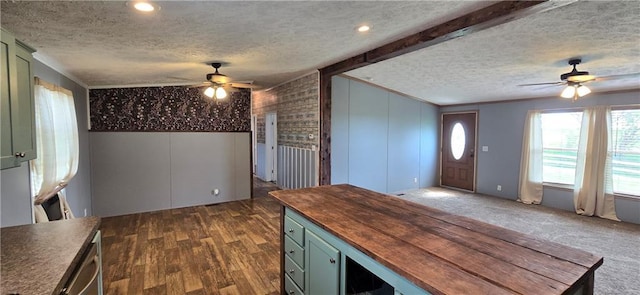 2251 Nemaha Rd, Cummings, KS 66016 - foyer entrance with a ceiling fan, a textured ceiling, and dark wood-type flooring