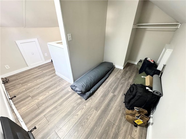 110 W 7th St, Knob Noster, MO 65336 - bedroom with wood finished floors and lofted ceiling