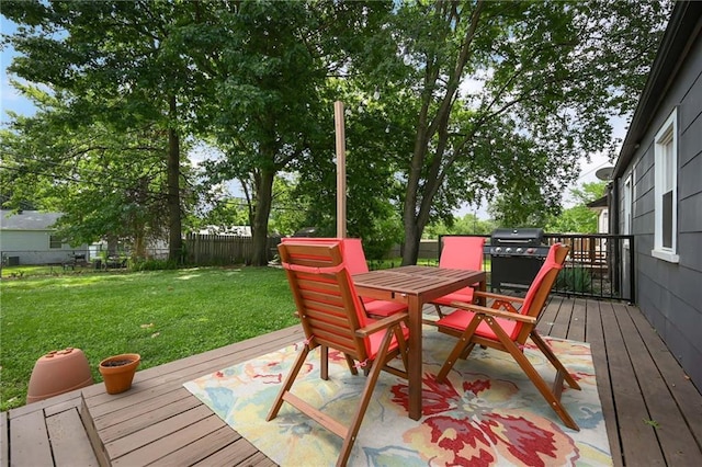 6217 Glenwood St, Mission, KS 66202 - wooden terrace with a fenced backyard, outdoor dining area, and grilling area