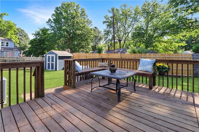 5217 Birch St, Roeland Park, KS 66205 - wooden deck with a fenced backyard and a storage shed