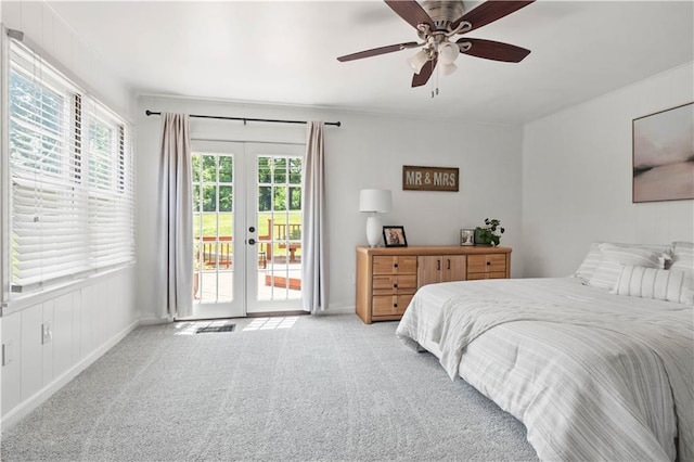7801 W 55th Ter, Overland Park, KS 66202 - carpeted bedroom featuring access to exterior, french doors, and ceiling fan
