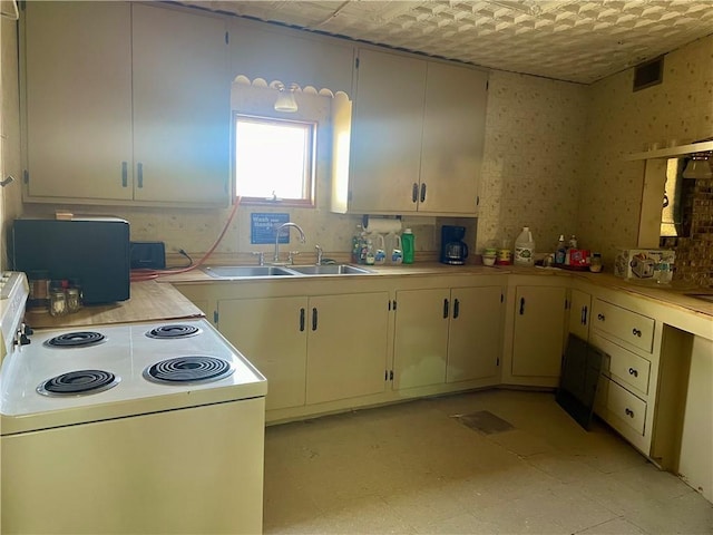 130 W 2nd St, Clearmont, MO 64431 - kitchen featuring electric stove, light countertops, and light flooring