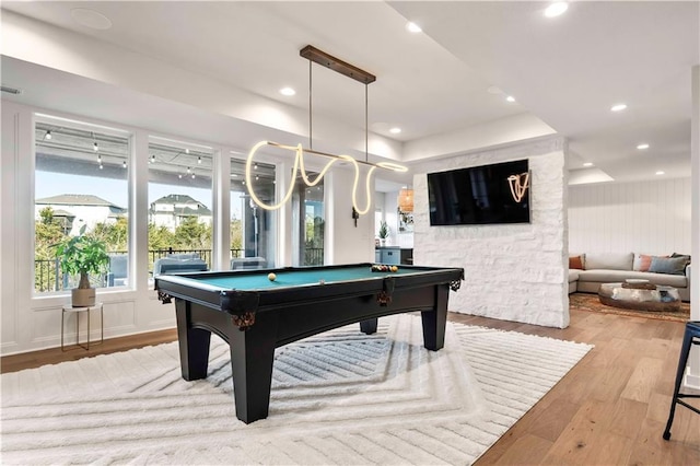 11594 S Zarda Dr, Olathe, KS 66061 - game room featuring hardwood / wood-style flooring, billiards table, healthy amount of natural light, and recessed lighting