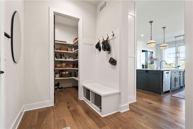 11594 S Zarda Dr, Olathe, KS 66061 - mudroom featuring wood finished floors and recessed lighting
