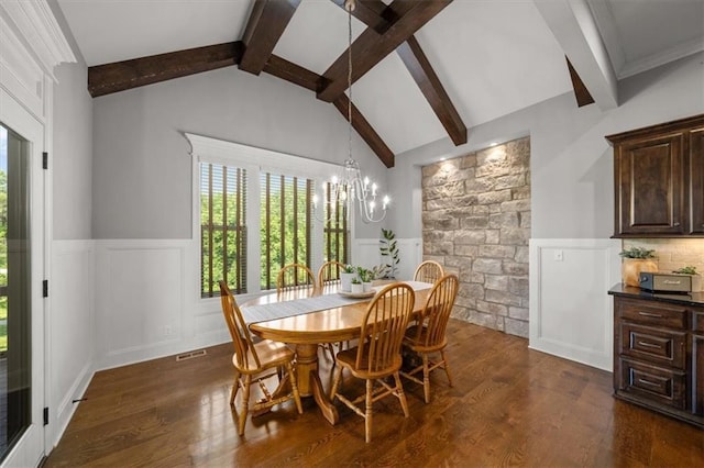 13428 W 172nd St, Overland Park, KS 66221 - dining room with a chandelier, wainscoting, dark wood-style flooring, and a decorative wall