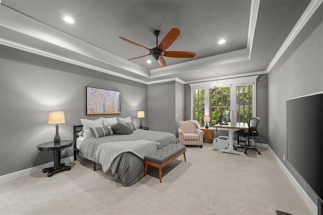 13428 W 172nd St, Overland Park, KS 66221 - bedroom with a raised ceiling, ornamental molding, a desk, carpet, and recessed lighting