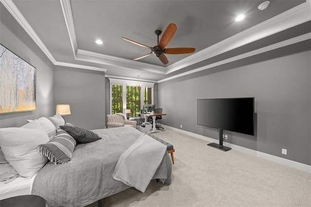 13428 W 172nd St, Overland Park, KS 66221 - bedroom featuring a raised ceiling, ornamental molding, carpet, recessed lighting, and a ceiling fan