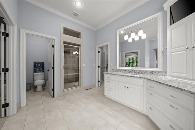 13428 W 172nd St, Overland Park, KS 66221 - bathroom featuring ornamental molding, vanity, and a stall shower
