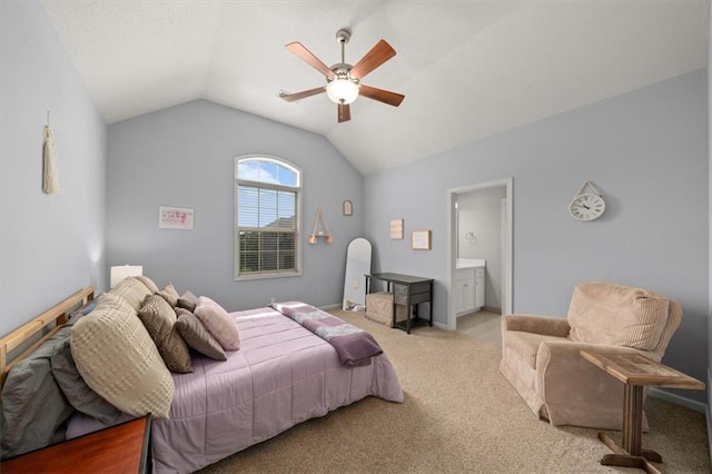 13428 W 172nd St, Overland Park, KS 66221 - carpeted bedroom with vaulted ceiling, a ceiling fan, and connected bathroom