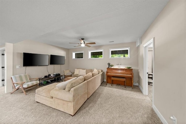13428 W 172nd St, Overland Park, KS 66221 - living area featuring light carpet, ceiling fan, and a textured ceiling