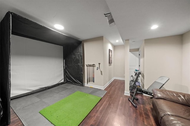 13428 W 172nd St, Overland Park, KS 66221 - exercise room with recessed lighting, wood finished floors, and golf simulator