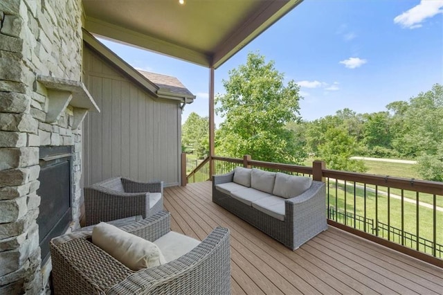 13428 W 172nd St, Overland Park, KS 66221 - wooden deck featuring an outdoor living space and a yard