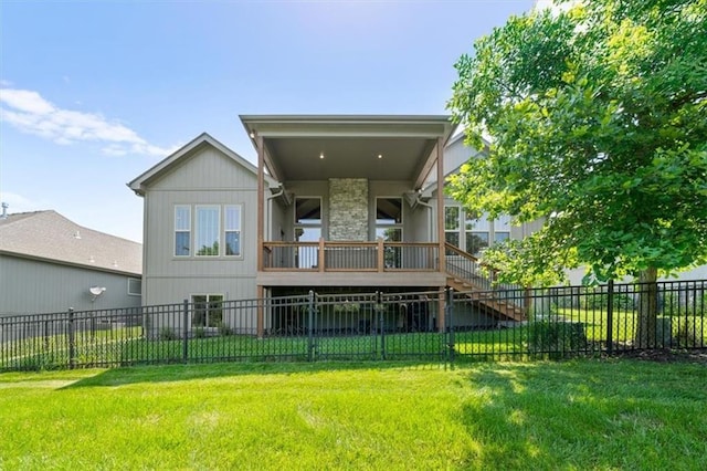 13428 W 172nd St, Overland Park, KS 66221 - rear view of house featuring stairway, a fenced backyard, and a wooden deck