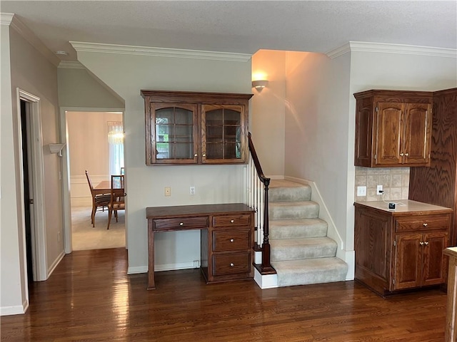 13108 Windsor Cir, Leawood, KS 66209 - stairs featuring wood finished floors and ornamental molding