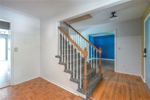 9705 N Virginia Ave, Kansas City, MO 64155 - stairway with ornamental molding and parquet floors
