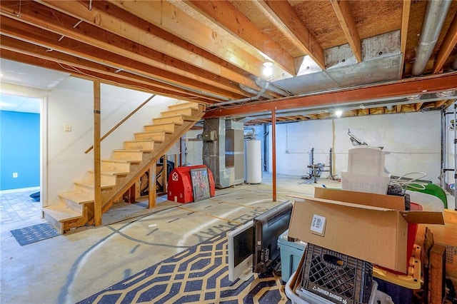 9705 N Virginia Ave, Kansas City, MO 64155 - basement with stairway, water heater, and heating unit