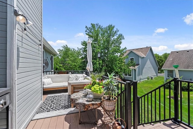 6809 W 156th St, Overland Park, KS 66223 - wooden deck with an outdoor hangout area and a yard