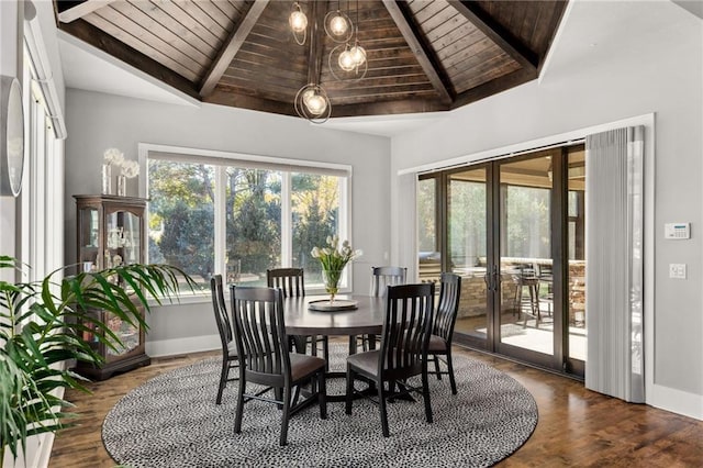 14713 Ash St, Leawood, KS 66224 - dining space featuring wooden ceiling and wood finished floors