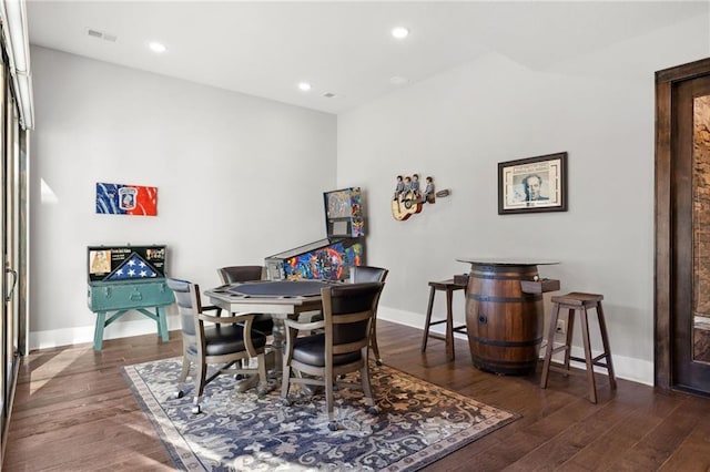 14713 Ash St, Leawood, KS 66224 - dining area featuring dark wood-style floors and recessed lighting