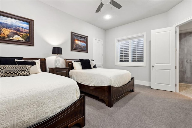 14713 Ash St, Leawood, KS 66224 - carpeted bedroom featuring ceiling fan, recessed lighting, and ensuite bathroom
