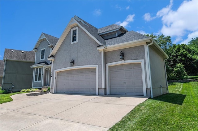 4824 W 162nd St, Overland Park, KS 66085 - view of front of property featuring driveway, a front lawn, a garage, and stucco siding