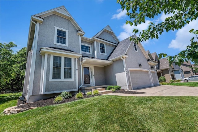 4824 W 162nd St, Overland Park, KS 66085 - view of front facade featuring stucco siding, concrete driveway, a front yard, and an attached garage