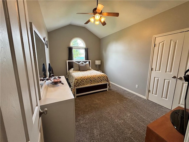 2180 Rock Creek Dr, Tonganoxie, KS 66086 - carpeted bedroom with lofted ceiling and a ceiling fan
