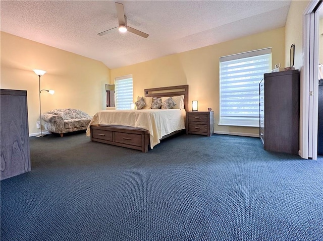 4117 NE Edgewater Ct, Lees Summit, MO 64064 - bedroom featuring carpet floors, lofted ceiling, a textured ceiling, and a ceiling fan