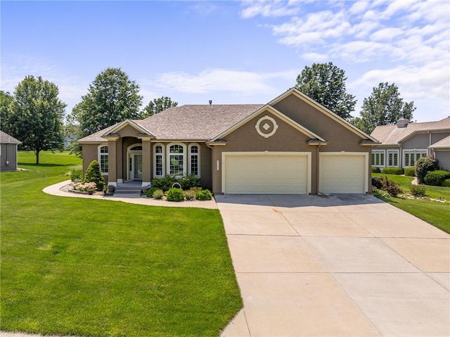 4148 SE Paddock Dr, Lees Summit, MO 64082 - single story home featuring stucco siding, an attached garage, a front lawn, and driveway