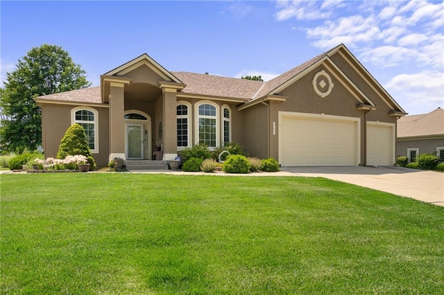 4148 SE Paddock Dr, Lees Summit, MO 64082 - view of front of home featuring stucco siding, an attached garage, concrete driveway, and a front yard