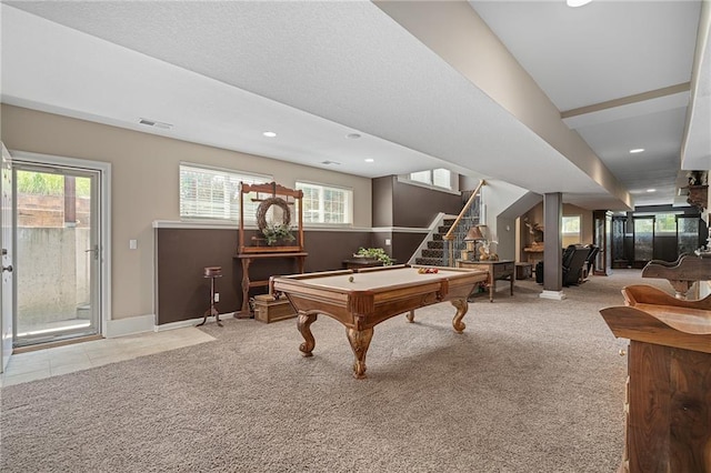 4148 SE Paddock Dr, Lees Summit, MO 64082 - rec room with carpet, pool table, and recessed lighting