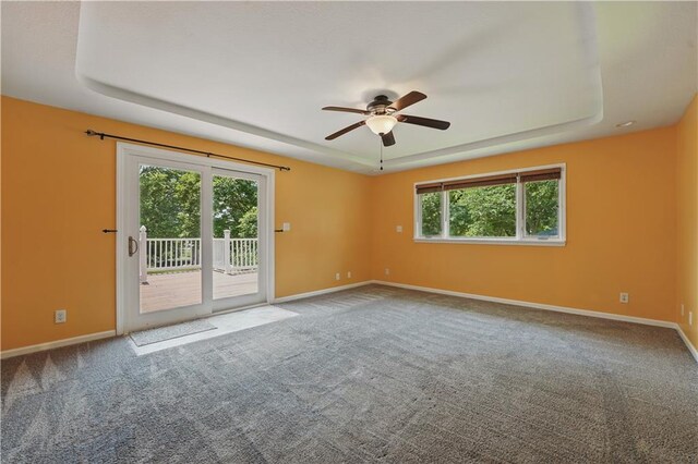 304 SE Moore St, Blue Springs, MO 64014 - carpeted spare room featuring a raised ceiling and a ceiling fan