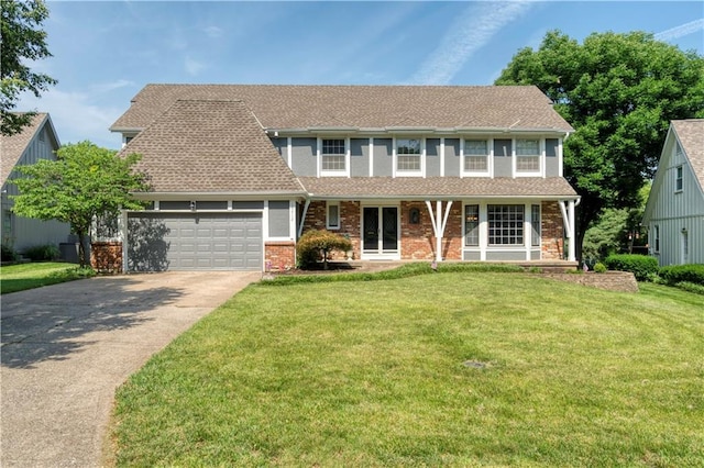 10712 Walmer St, Leawood, KS 66211 - view of front of property with an attached garage, a front lawn, driveway, and a porch