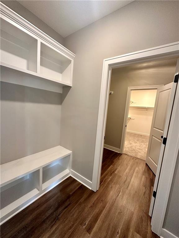 11805 E Ridgeview Ct, Peculiar, MO 64078 - mudroom featuring dark wood-type flooring and baseboards