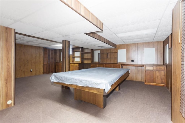 13220 W 76th St, Lenexa, KS 66216 - game room with carpet flooring, wood walls, a drop ceiling, and billiards table
