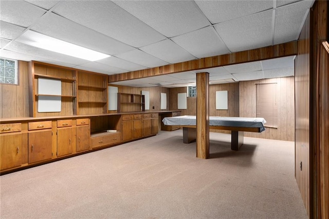 13220 W 76th St, Lenexa, KS 66216 - playroom featuring wooden walls, light carpet, and a drop ceiling