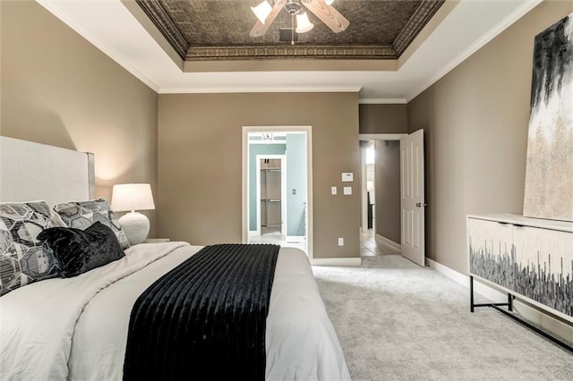 19326 W 98th St, Lenexa, KS 66220 - bedroom featuring a raised ceiling, carpet flooring, crown molding, and ceiling fan
