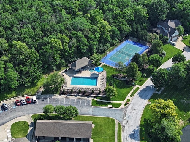 19326 W 98th St, Lenexa, KS 66220 - aerial view of a pool and a forest