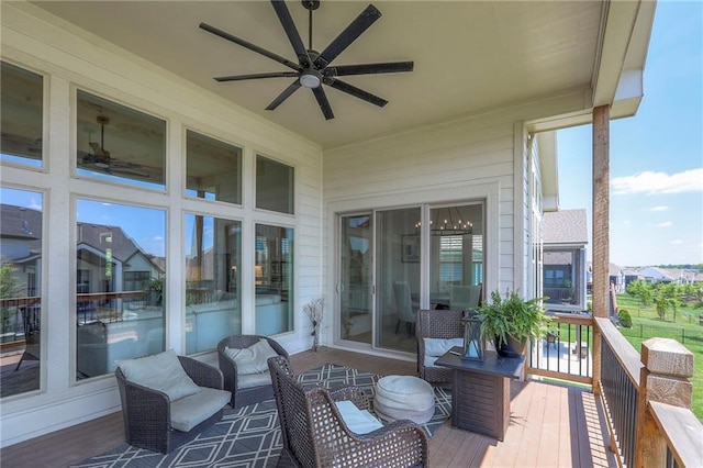 12605 W 169th St, Overland Park, KS 66221 - wooden terrace with ceiling fan