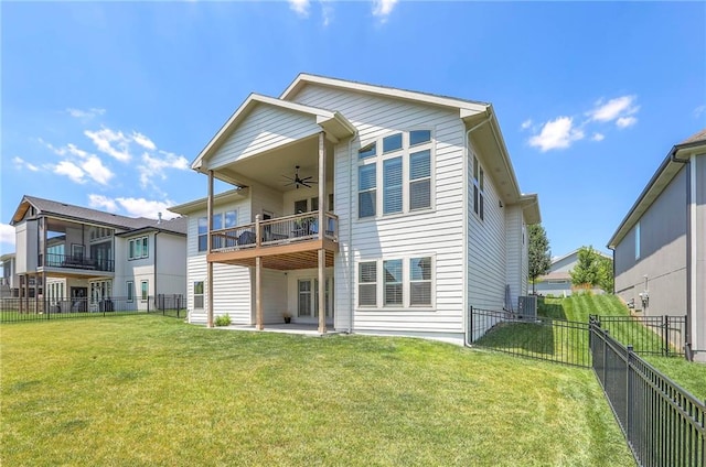 12605 W 169th St, Overland Park, KS 66221 - back of house featuring ceiling fan, a fenced backyard, and a balcony